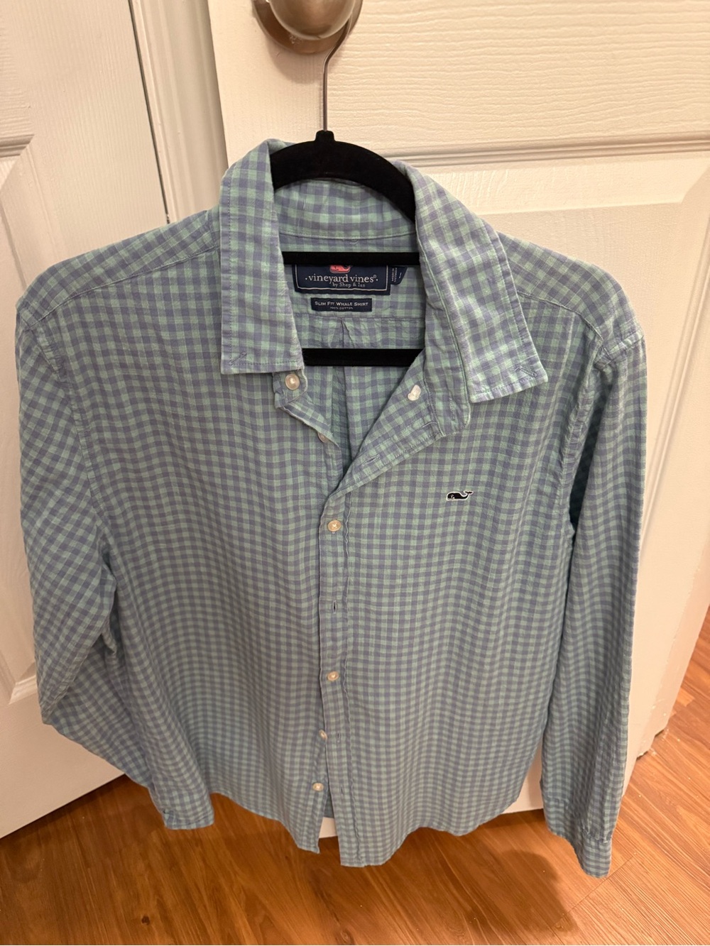 Vineyard Vines Light Blue and Mint Green Gingham linen Button-Down Shirt